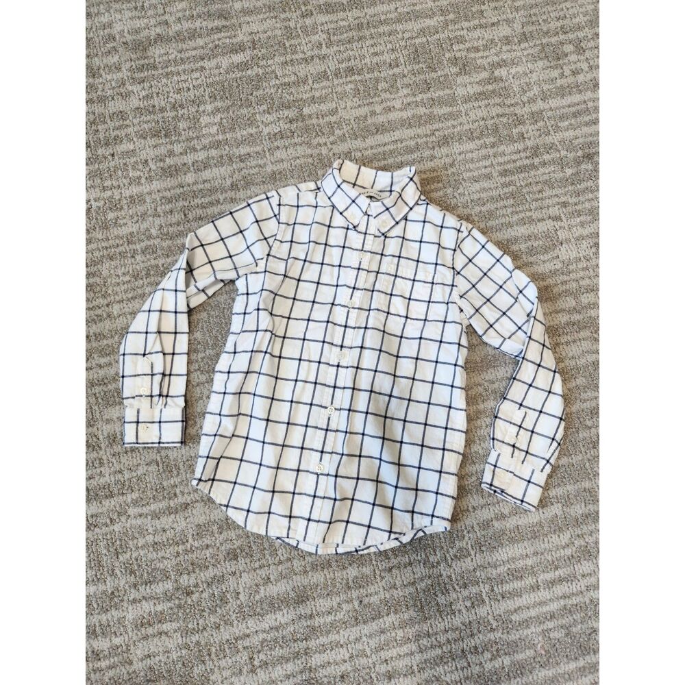 Janie and Jack Boys white blue plaid brushed button-down long sleeve top size 6
